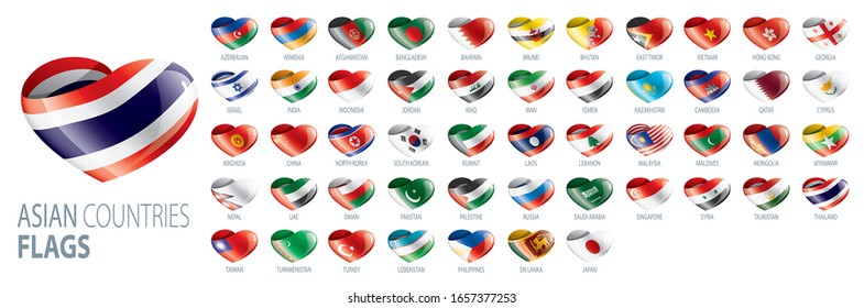 National Flags Of Asian Countries. Vector Illustrations