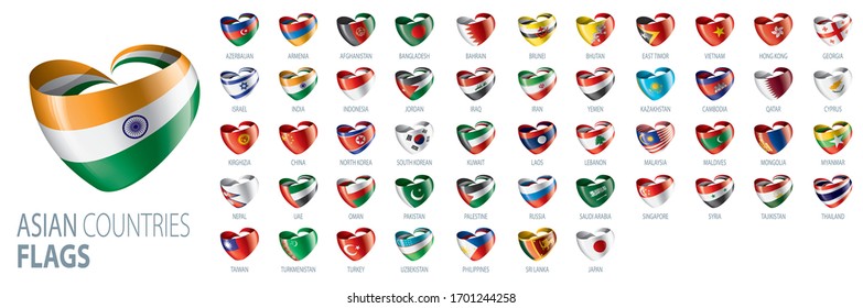 National flags of Asian countries. Vector illustrations