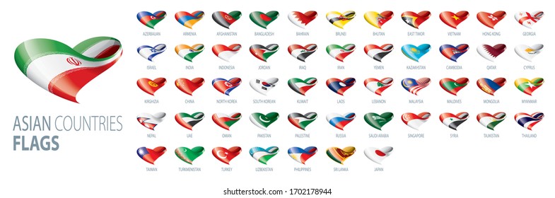 National flags of Asian countries. Vector illustrations
