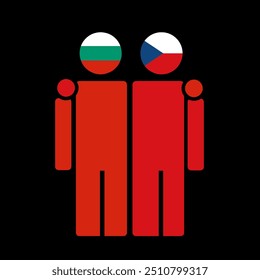 The national flags of Bulgaria and Czech Republic with embracing body. Isolated vector illustration.