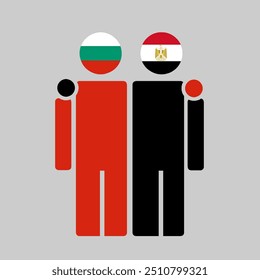 The national flags of Bulgaria and Egypt with embracing body. Isolated vector illustration.