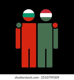 The national flags of Bulgaria and Hungary with embracing body. Isolated vector illustration.