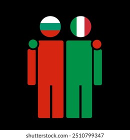 The national flags of Bulgaria and Italy with embracing body. Isolated vector illustration.