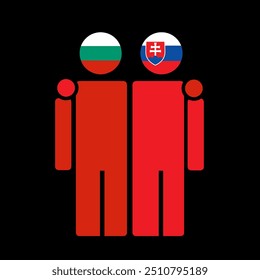 The national flags of Bulgaria and Slovakia with embracing body. Isolated vector illustration.