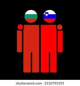 The national flags of Bulgaria and Slovenia with embracing body. Isolated vector illustration.