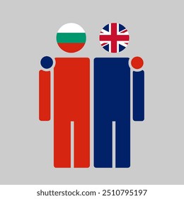 The national flags of Bulgaria and UK with embracing body. Isolated vector illustration.