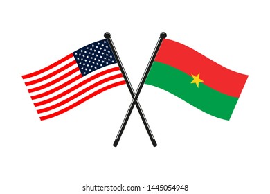 national flags of Burkina faco and Usa crossed on the sticks in the original colours