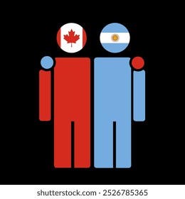 The national flags of Canada and Argentina with embracing body. Isolated vector illustration.