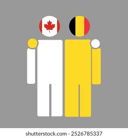 The national flags of Canada and Belgium with embracing body. Isolated vector illustration.