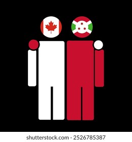 The national flags of Canada and Burundi with embracing body. Isolated vector illustration.