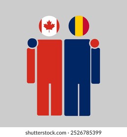 The national flags of Canada and Chad with embracing body. Isolated vector illustration.