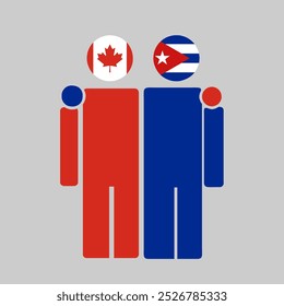 The national flags of Canada and Cuba with embracing body. Isolated vector illustration.