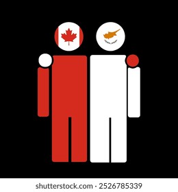 The national flags of Canada and Cyprus with embracing body. Isolated vector illustration.