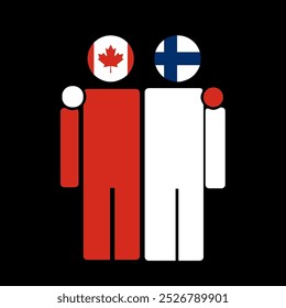 Las banderas nacionales de Canadá y Finlandia con cuerpo abrazador. Ilustración vectorial aislada.