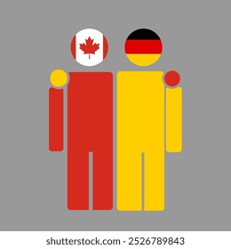 The national flags of Canada and Germany with embracing body. Isolated vector illustration.