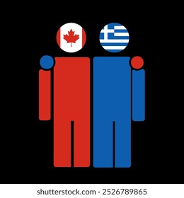 The national flags of Canada and Greece with embracing body. Isolated vector illustration.