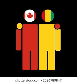 The national flags of Canada and Guinea with embracing body. Isolated vector illustration.