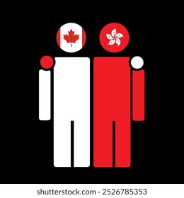 The national flags of Canada and Hong Kong with embracing body. Isolated vector illustration.