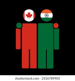 The national flags of Canada and India with embracing body. Isolated vector illustration.