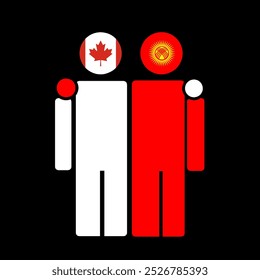 The national flags of Canada and Kyrgyzstan with embracing body. Isolated vector illustration.