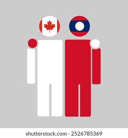 The national flags of Canada and Laos with embracing body. Isolated vector illustration.