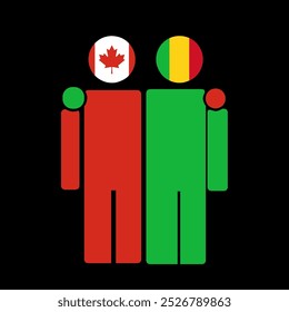 The national flags of Canada and Mali with embracing body. Isolated vector illustration.