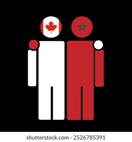 The national flags of Canada and Morocco with embracing body. Isolated vector illustration.