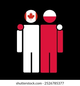 The national flags of Canada and Poland with embracing body. Isolated vector illustration.