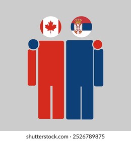 The national flags of Canada and Serbia with embracing body. Isolated vector illustration.