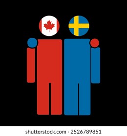 The national flags of Canada and Sweden with embracing body. Isolated vector illustration.