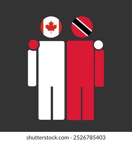 The national flags of Canada, Trinidad and Tobago with embracing body. Isolated vector illustration.