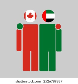 The national flags of Canada and UAE with embracing body. Isolated vector illustration.