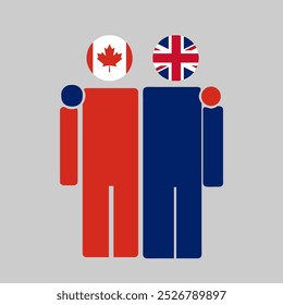 The national flags of Canada and UK with embracing body. Isolated vector illustration.