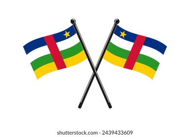 national flags of Central African Republic crossed on the sticks in the original colours and proportions