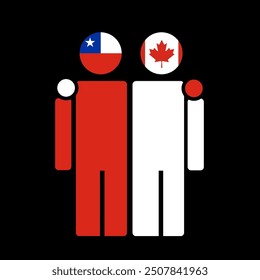 The national flags of Chile and Canada with embracing body. Isolated vector illustration.