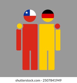 The national flags of Chile and Germany with embracing body. Isolated vector illustration.