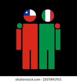 The national flags of Chile and Italy with embracing body. Isolated vector illustration.