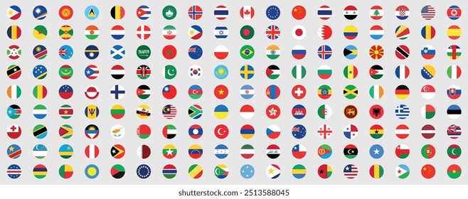 National flags in circle shape. National flags set. World flags. Flags of countries. 