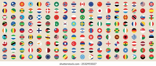 National flags in circle shape. National flags set. World flags. Flags of countries. 