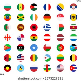 National flags in circle shape. National flags set. World flags. Flags of countries