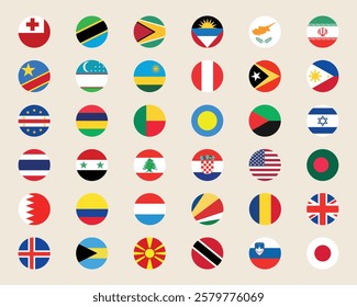 National flags in circle shape. National flags set. World flags. Flags of countries