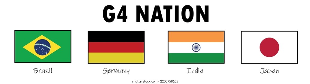 national flags of the countries members of The Group of Four (The G4 nations)