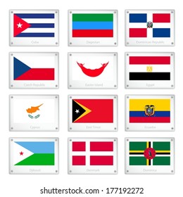 National Flags of Cuba, Dagestan, Dominican Republic, Czech Republic, Easter Island, Egypt, Cyprus, East Timor, Ecuador, Djibouti and Denmark on Metal Texture Plates with Screws. 