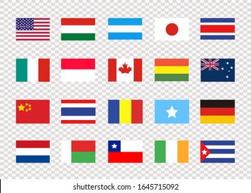 National flags of different countries on a transparent background background. Vector illustration. EPS 10