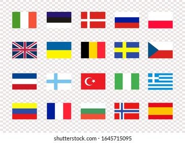 National flags of different countries on a transparent background background. Vector illustration. EPS 10.