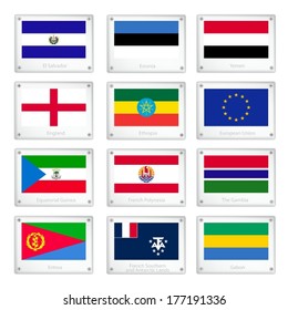 National Flags of El Salvador, Estonia, Yemen, England, Ethiopia, European Union, Equatorial Guinea, French Polynesia, Gambia, Eritrea, French Southern and Antarctic Lands and Gabon. 