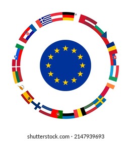 National flags EU countries in the circle