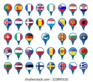 National flags of europe in sign shape design