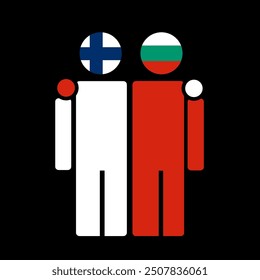 The national flags of Finland and Bulgaria with embracing body. Isolated vector illustration.