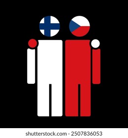 The national flags of Finland and Czech Republic with embracing body. Isolated vector illustration.